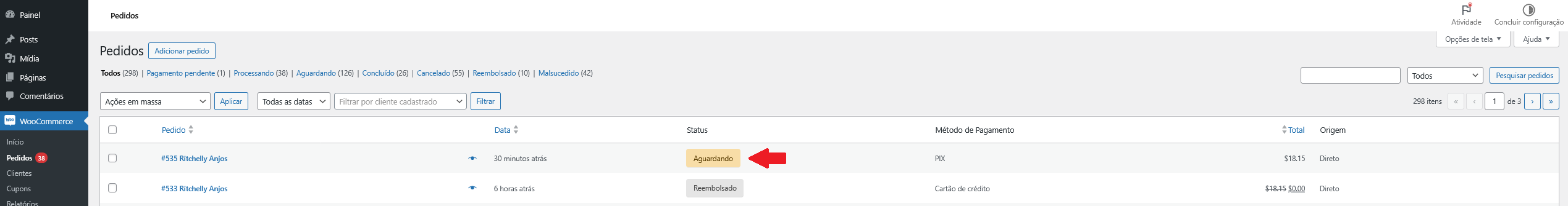 Escolhendo pedido