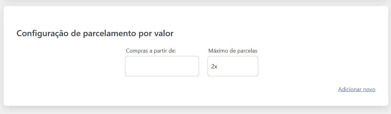 Opção de parcelamento avançado vazia