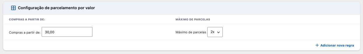 Opção de parcelamento avançado vazia