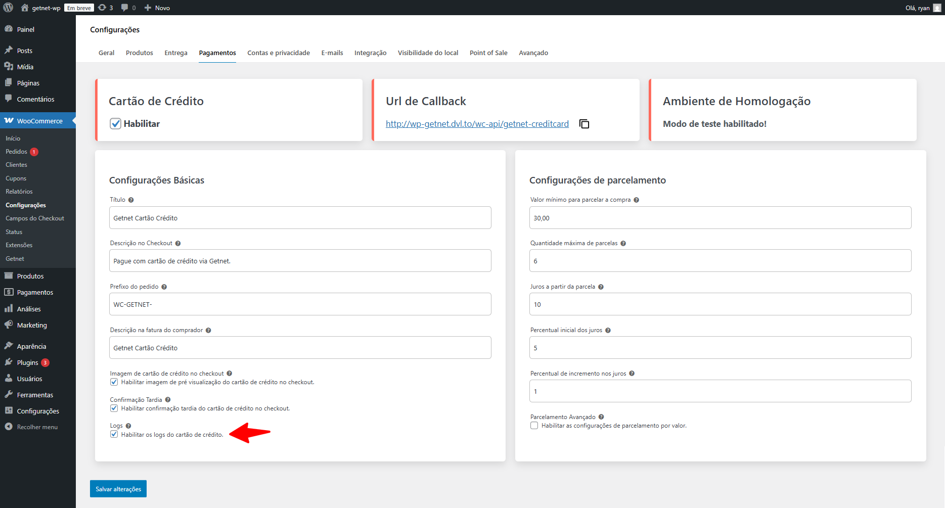 Configuração para habilitar logs