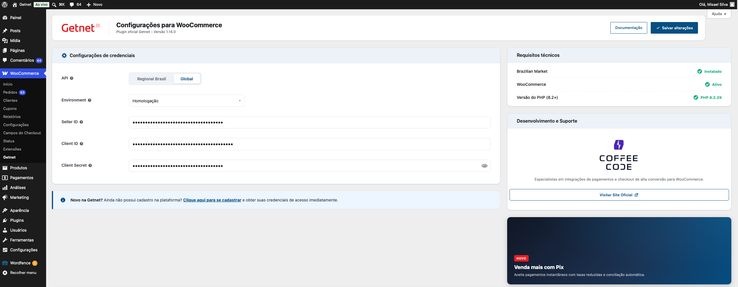 Tela de configurações